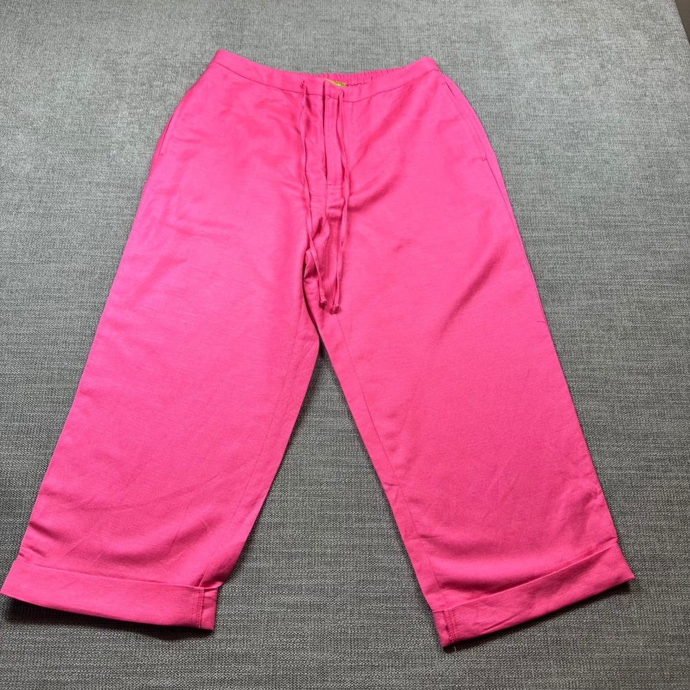 Sigrid Olsen Linen Blend Wide Leg Crop Pants Womens PM Pink Drawstring